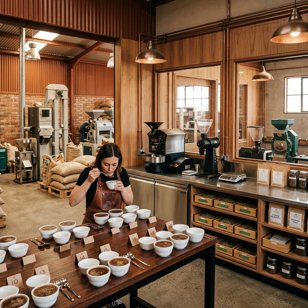 Showcasing quality coffees in cupping lab for specialty market export